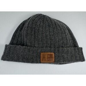 Rare Psycho Bunny Men's Gray Ribbed 100% Cashmere Beanie Hat Excellent Condition